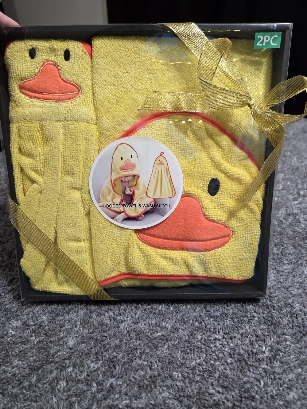 Yellow Duck Hooded Towel and Wash Cloth Set - Baby Bath Wrap